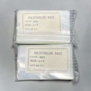 Polyethylene Clear Flat Open Bags Gauge .0015 Lot Of 2 Packs 100 Piece Each 2X3"